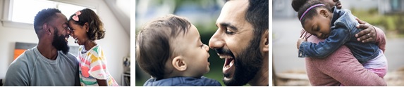 banner of children hugging, laughing and smiling with their guardians.  banner of children hugging, laughing and smiling with their guardians.